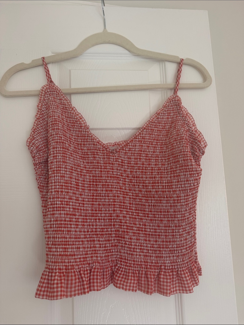 Aritzia Red Gingham Smocked Cami Top